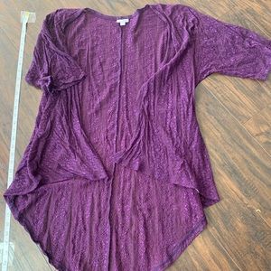 LuLaRoe Deep Purple Lindsey 3/4 Sleeve Kimono
